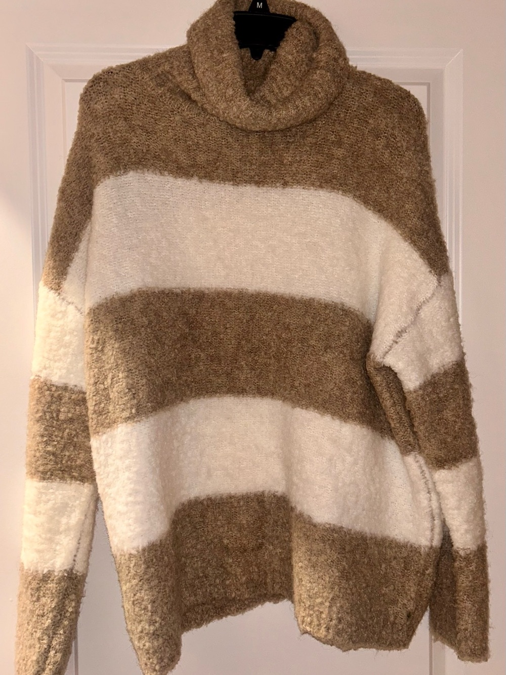 Pink Lily Cream and Beige Striped Cowl Neck Sweater